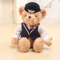 25cm cute pilot teddy bear plush toy captain bear toy birthday gift baby stuffed plush pilot bear animal toys for children