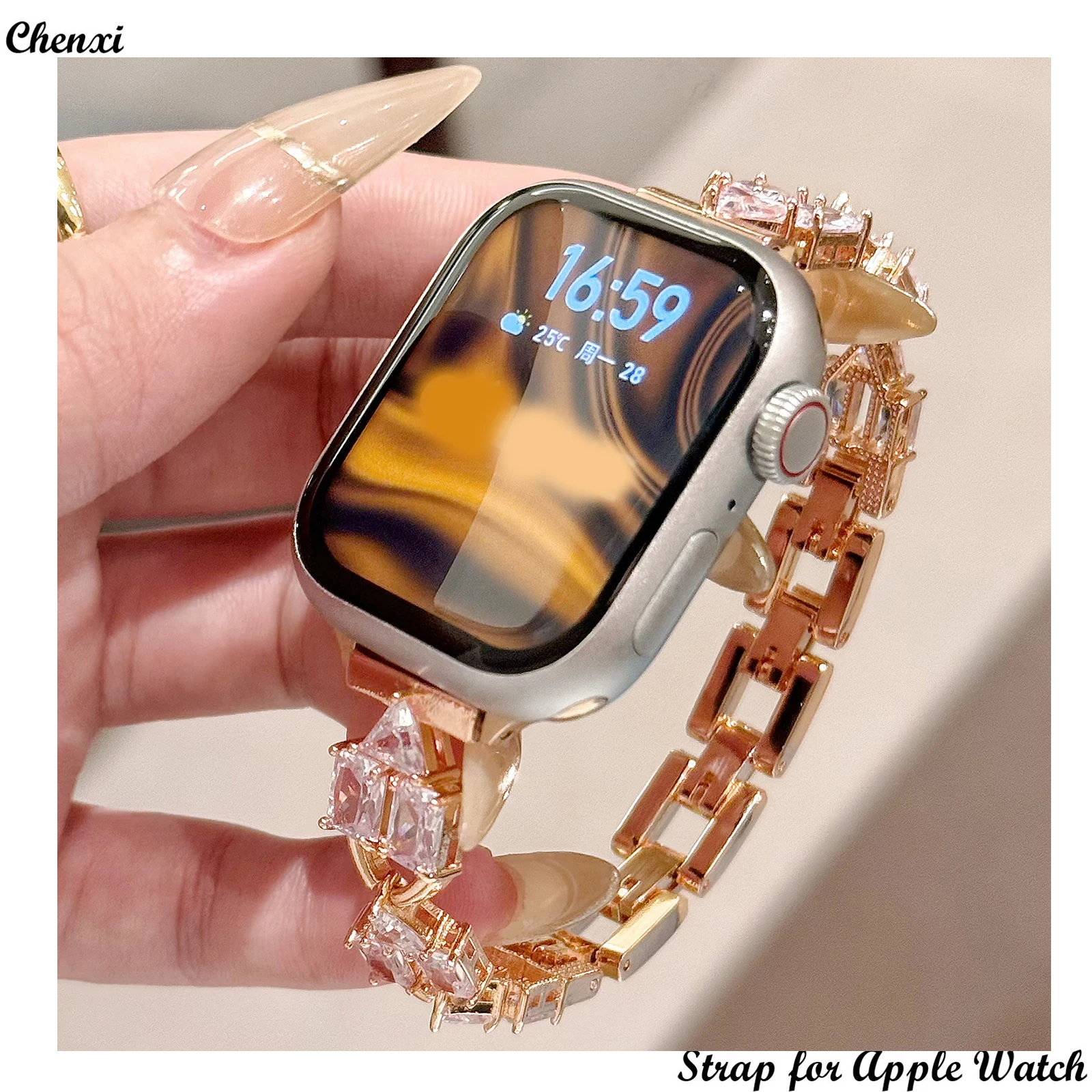 Роскошный ремешок с бриллиантами для Apple Watch медная цепочка-браслет Iwatch98765SE Ultra40 41