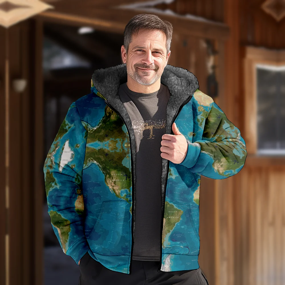 Мужские зимние куртки пальто креативный узор карты хлопковая одежда удобное