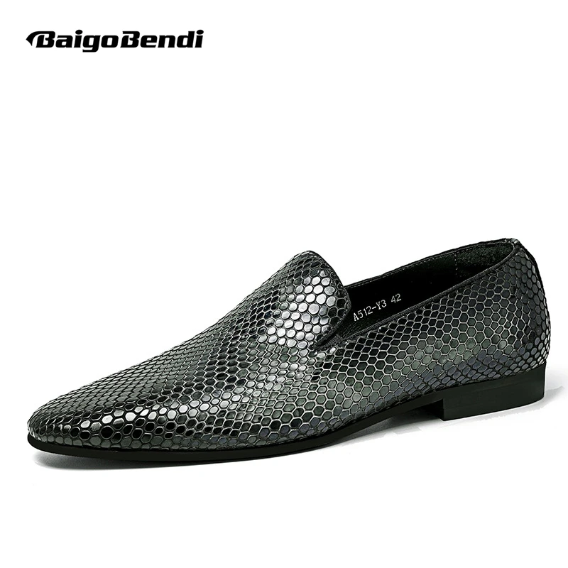 

US 6-12 Shining Patent Leather Men's Python Grain Slip On Formal Dress Shoes Businessman British Pointed Youth Fashion Oxfords