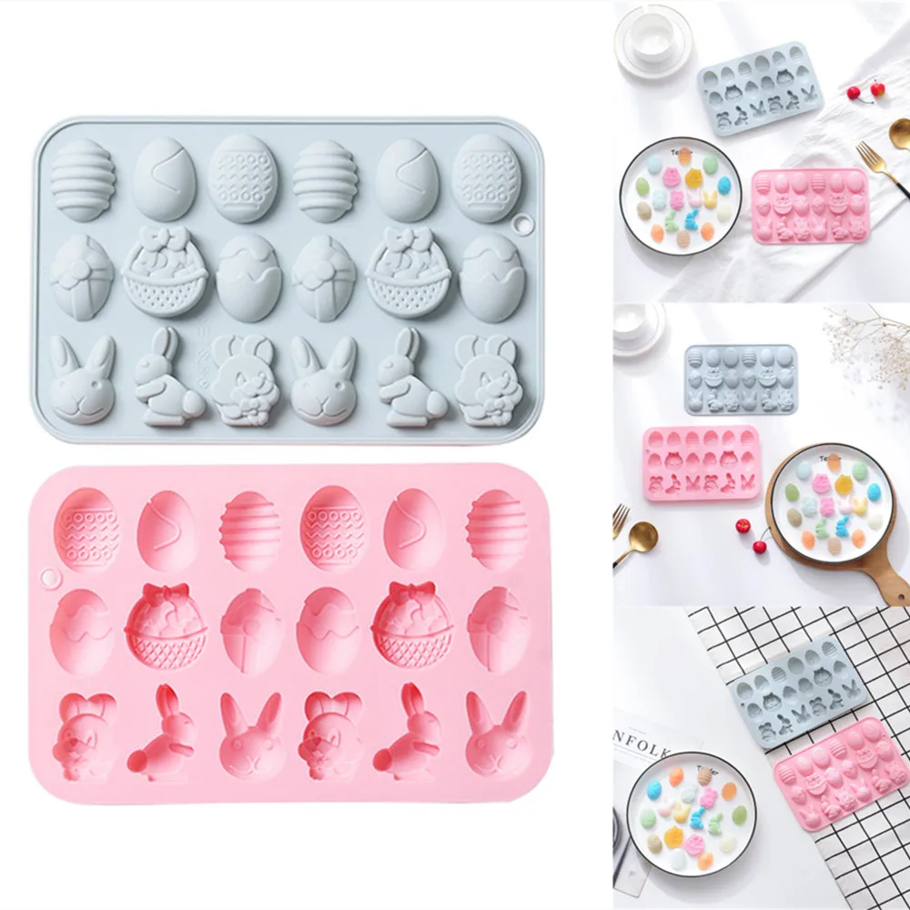 

Silicone Chocolate Mold Easter Rabbit Eggs Muffin Biscuit Candy Cake Diy Form For Candles Soap Bakeware Kitchen Tool Accessories