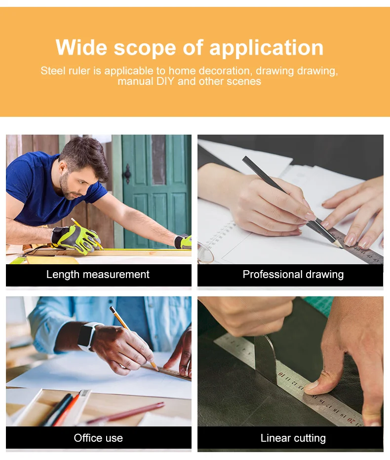 Линейка прямая из нержавеющей стали двухсторонний сантиметр дюймовая