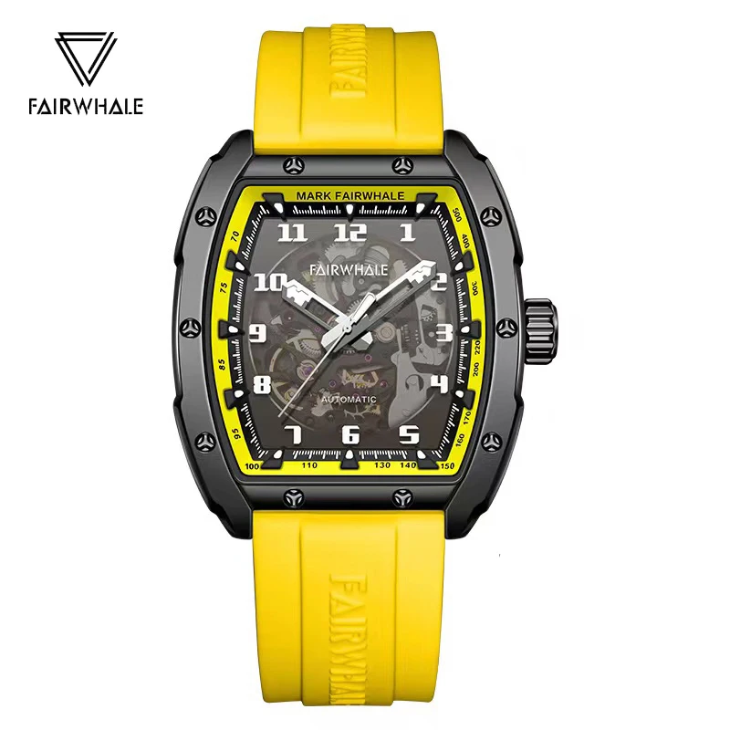Mechanical Hollow Mens Watches Sports Silicone Strap Waterproof  Automatic Wristwatch Luxury Fashion Brands Mark Fairwhale Reloj