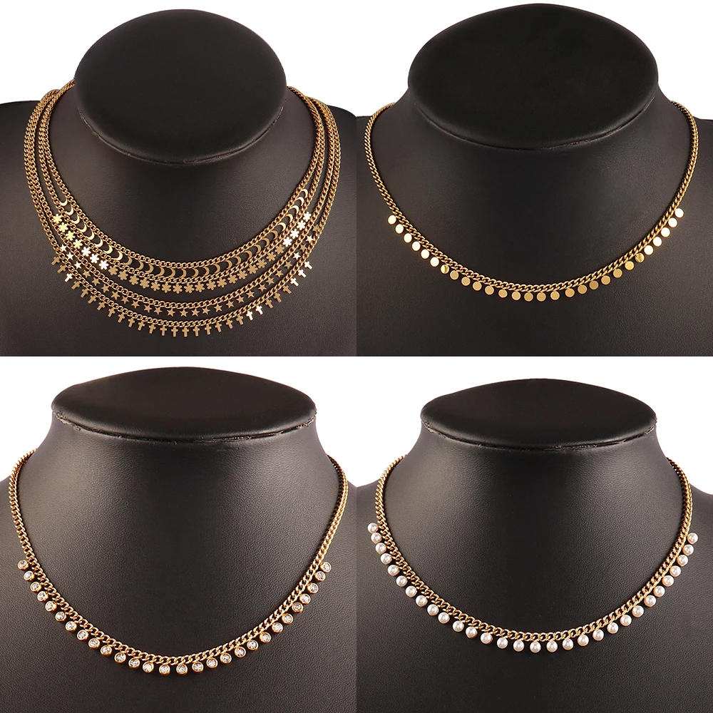 Ожерелье из нержавеющей стали для женщин ожерелье с круглым кулоном циркония