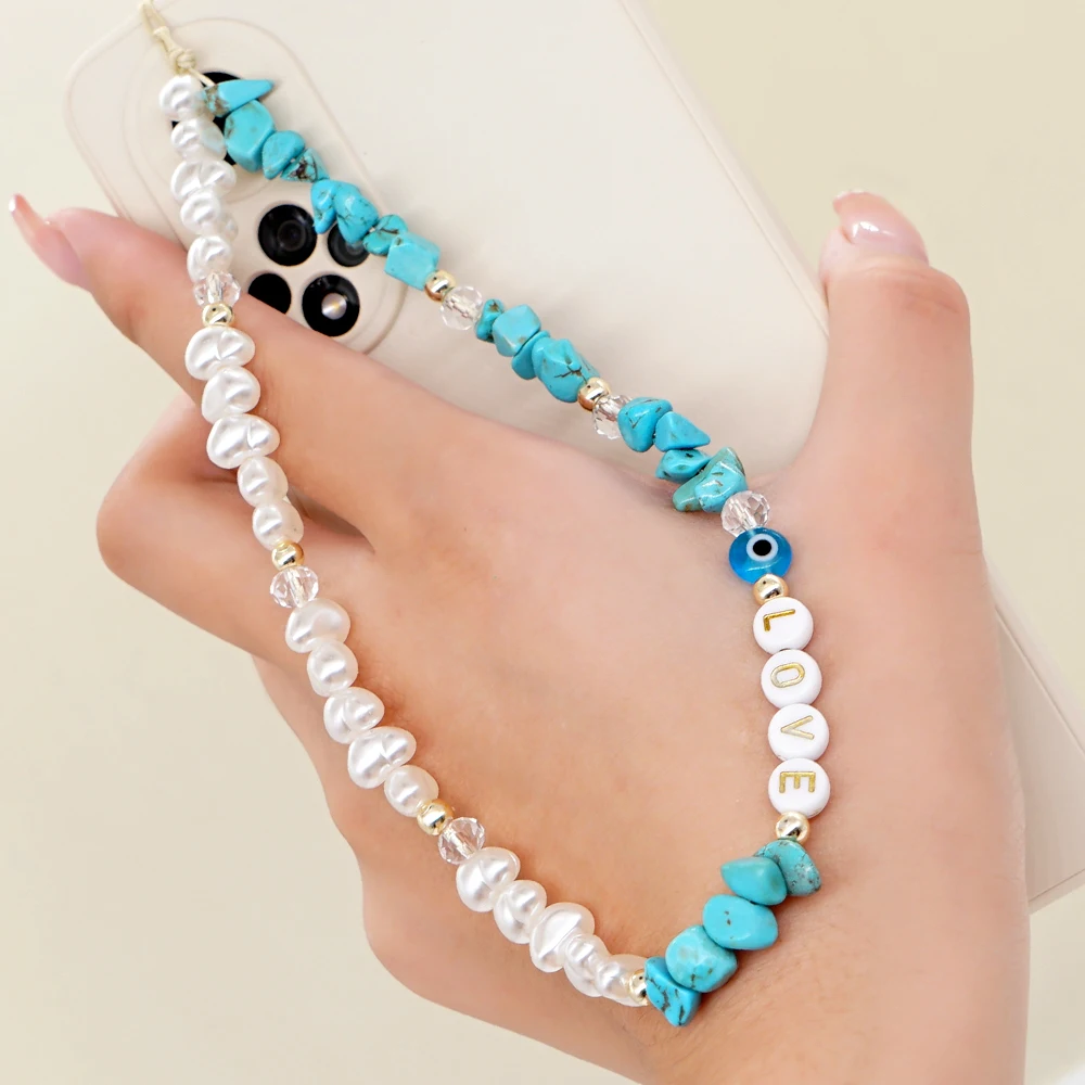 

Evil Eye Beaded Phone Chain Crystal Cell Phone Charms Fashion Jewelry Chains for Women Men Accessories Pearl Phone Charm