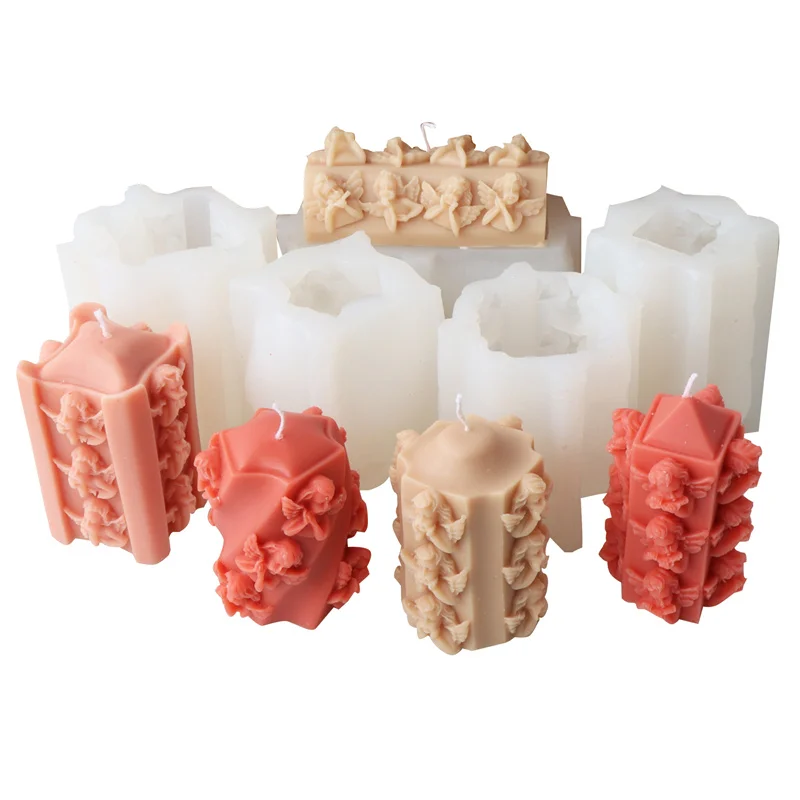 3D маленький ангел столб свеча силиконовая форма рельефный мультилицевой цилиндр