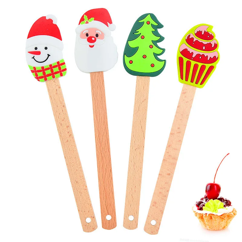 Christmas Tree Cream Pastry Blender Silicone Cake Mixer Spatula Wood Handle Santa Claus Snowman Butter Scraper Kitchen Gadgets