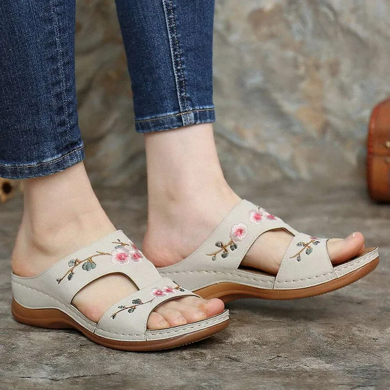 

Summer Women Wedge Sandals Premium Orthopedic Open Toe Slippers Vintage Anti-Slip Leather Casual Female Platform Retro Shoes