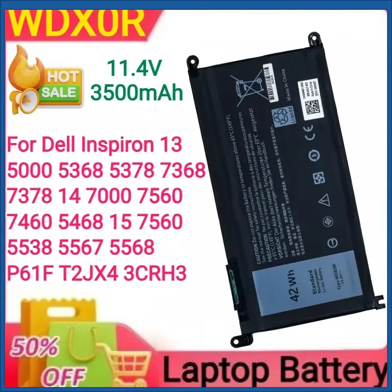 Фото Аккумулятор 11.4V 3500mAh WDX0R для Dell Inspiron 13 5000 5368 5378 7368 7378 14 7000 7560 7460 5468 15 7560 5538 5567 5568 P61F T2JX4 №1