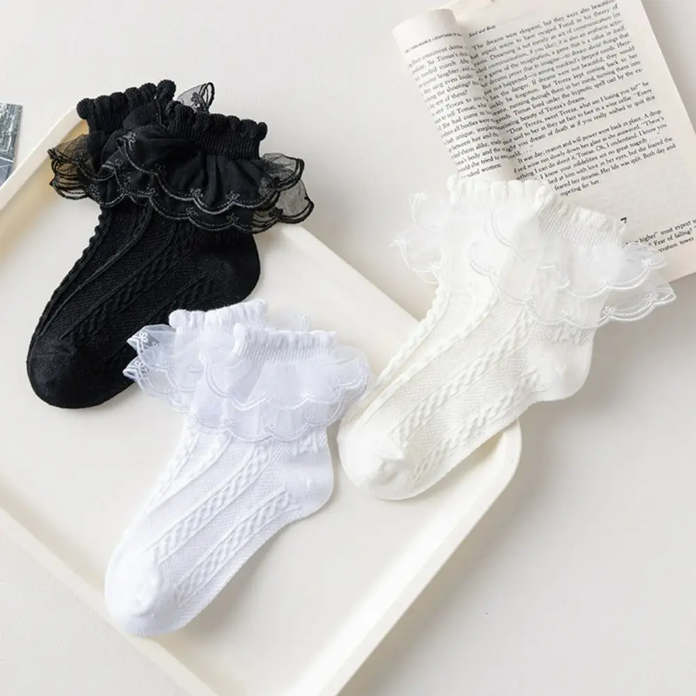 

Breathable Girls Gift Lace Patchwork Mid-Tube Hosiery Korean Style Girls Lace Socsk Lolita Socks