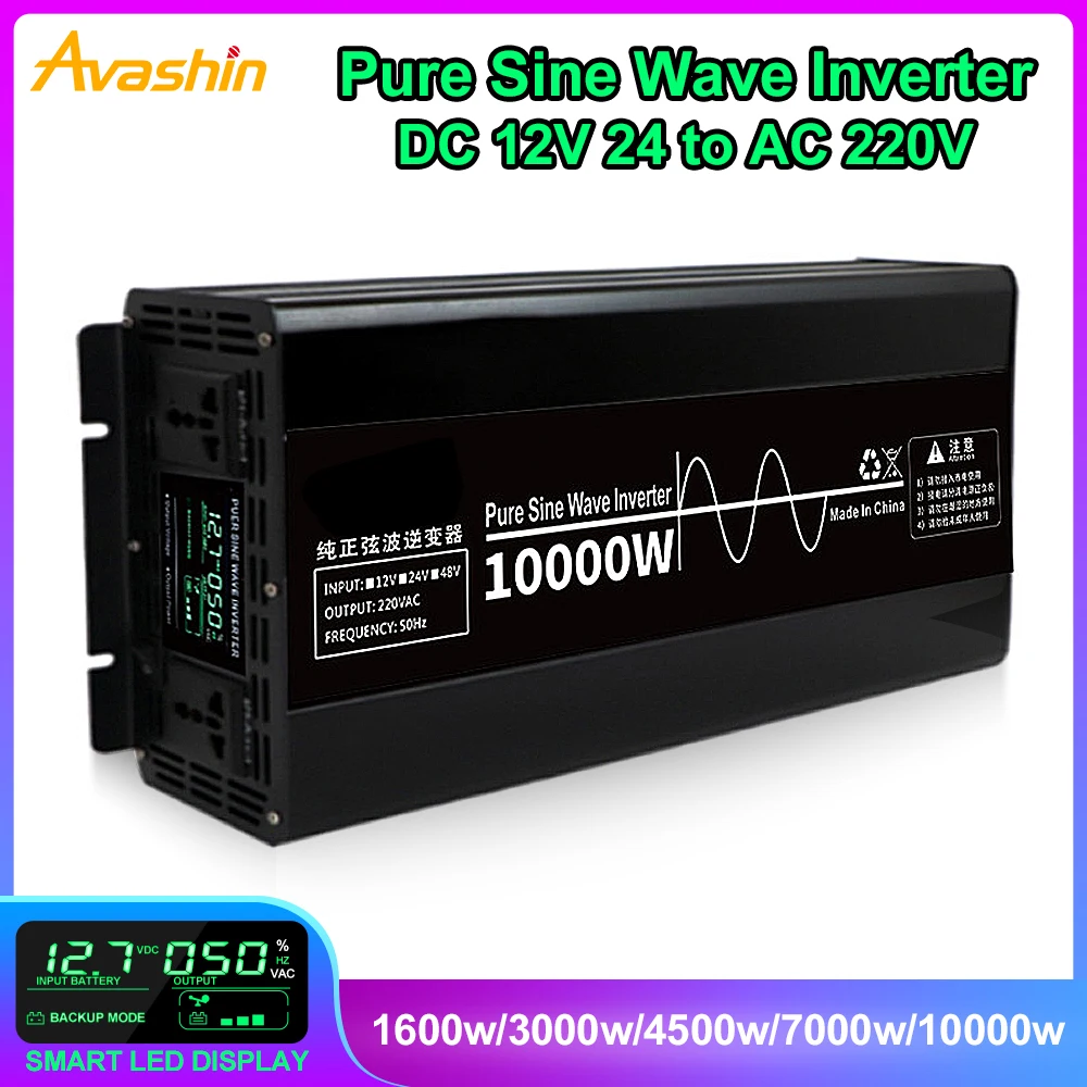 Pure Sine Wave Inverter DC 12V/24V To AC 220V 50Hz Home Car Charger Solar Inverter Power Banks 1600W-1000W Voltage Transformer