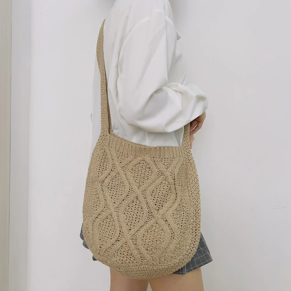 

Fashion Women Knitted Shoulder Bag Summer Large Capacity Solid Color Crossbody Bag Tote Casual Female Weave Shopping Bag Handbag