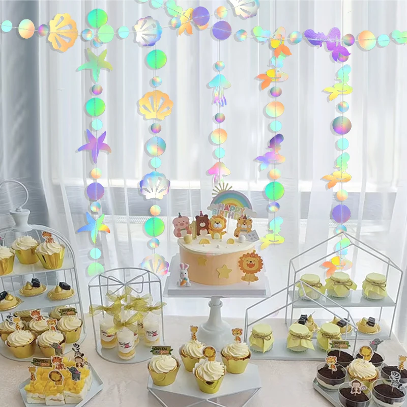 

Iridescent Mermaid Birthday Decorations Under The Sea Party Girls 1st Birthday Baby Shower Hanging Starfish Shell Paper Garland
