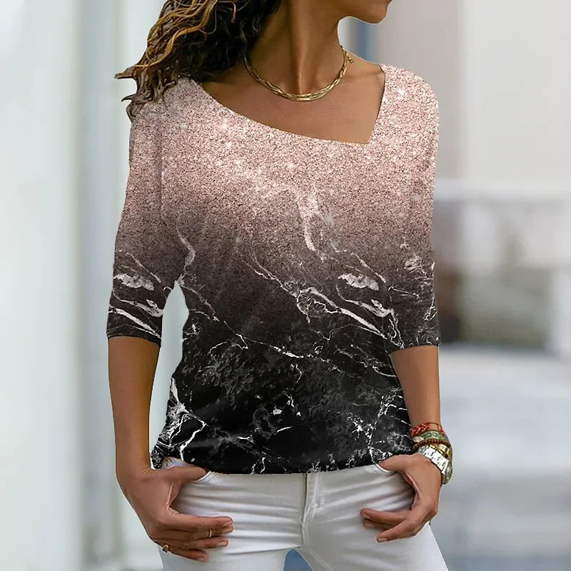 

2022 Women's Floral Theme 3D Printed Painting T Shirt Casua Floral 3D Print V Neck Basic Tee Streetwear