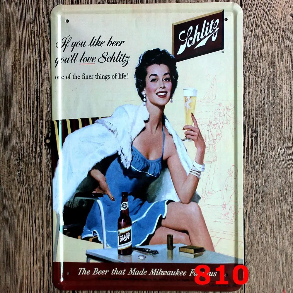 

Оригинальный ретро дизайн красота и пиво оловянные металлические знаки настенное искусство | Толстая белая жесть печать настенное украшен...