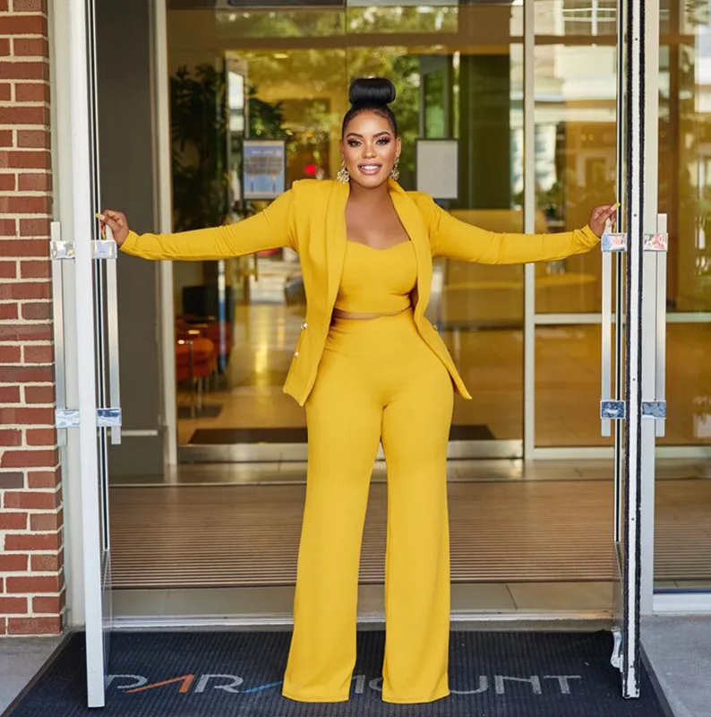 

Autumn Casual Women 3 Piece Set Office Lady Jacket Coat + Shirt + Long Pencil Pants Solid Color Sportsuit Clothes For Women