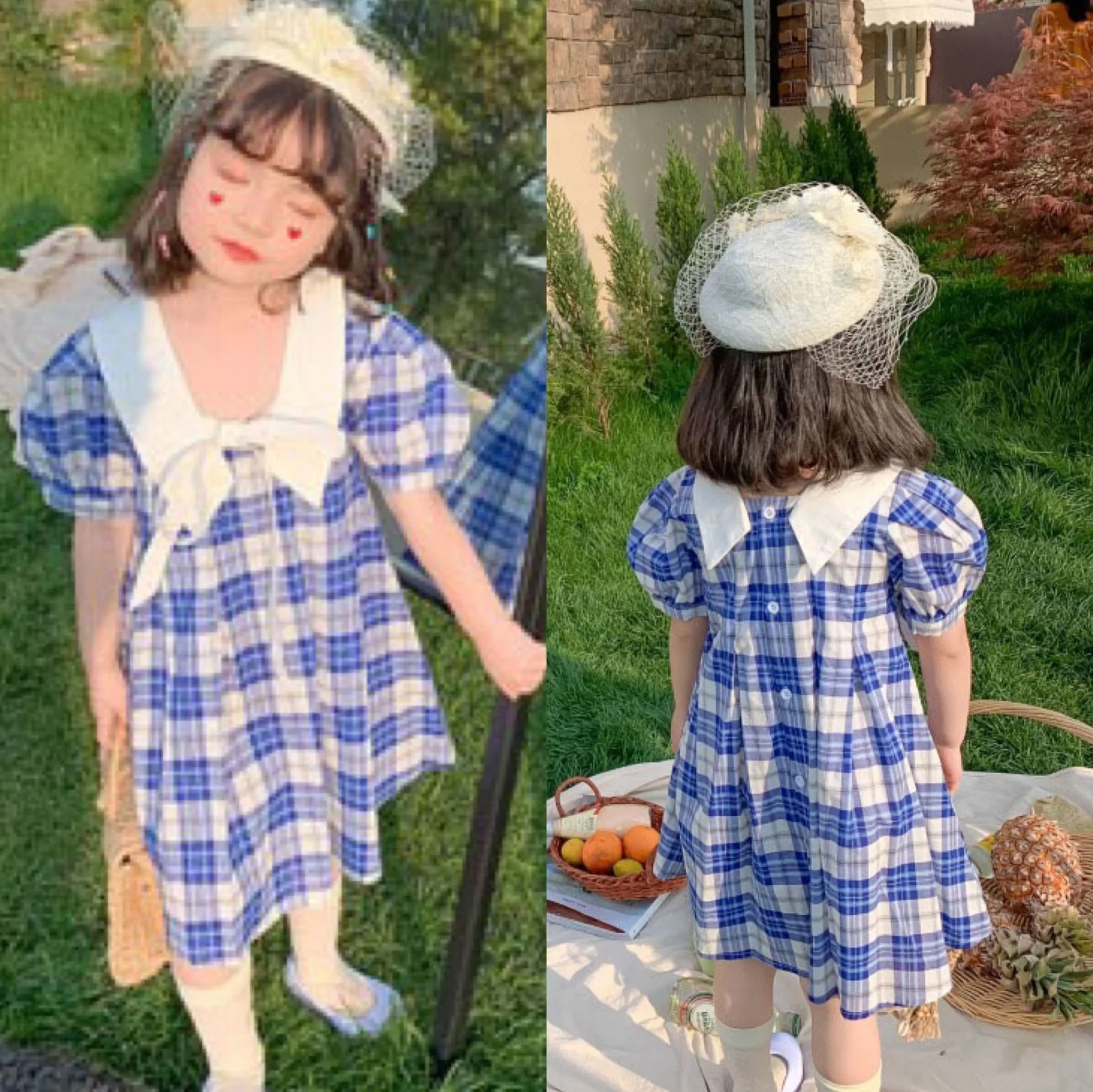 

Summer New Girls Dress Short Sleeved Little Princess Skirt Baby College Plaid Children Clothing Elegant Kids Frocks dresses
