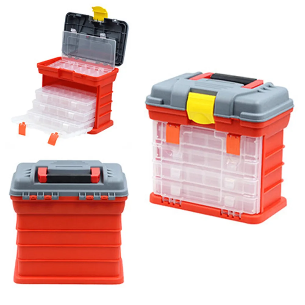 

4 Layer Fishing Tackle Toolbox Portable Outdoor Tool Case Screw Plastic Storage Box with Hardware Locking Handle Tool Box