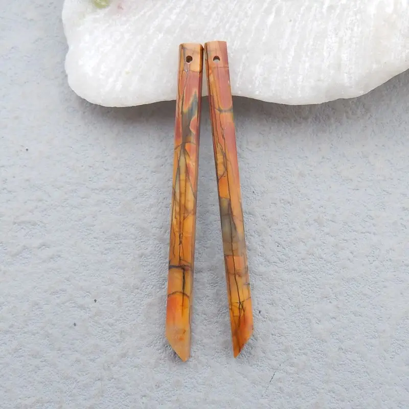 

Natural Stone Multi-Color Picasso Jasper Gemstone Fashion Earrings For Women 56x4mm 4g