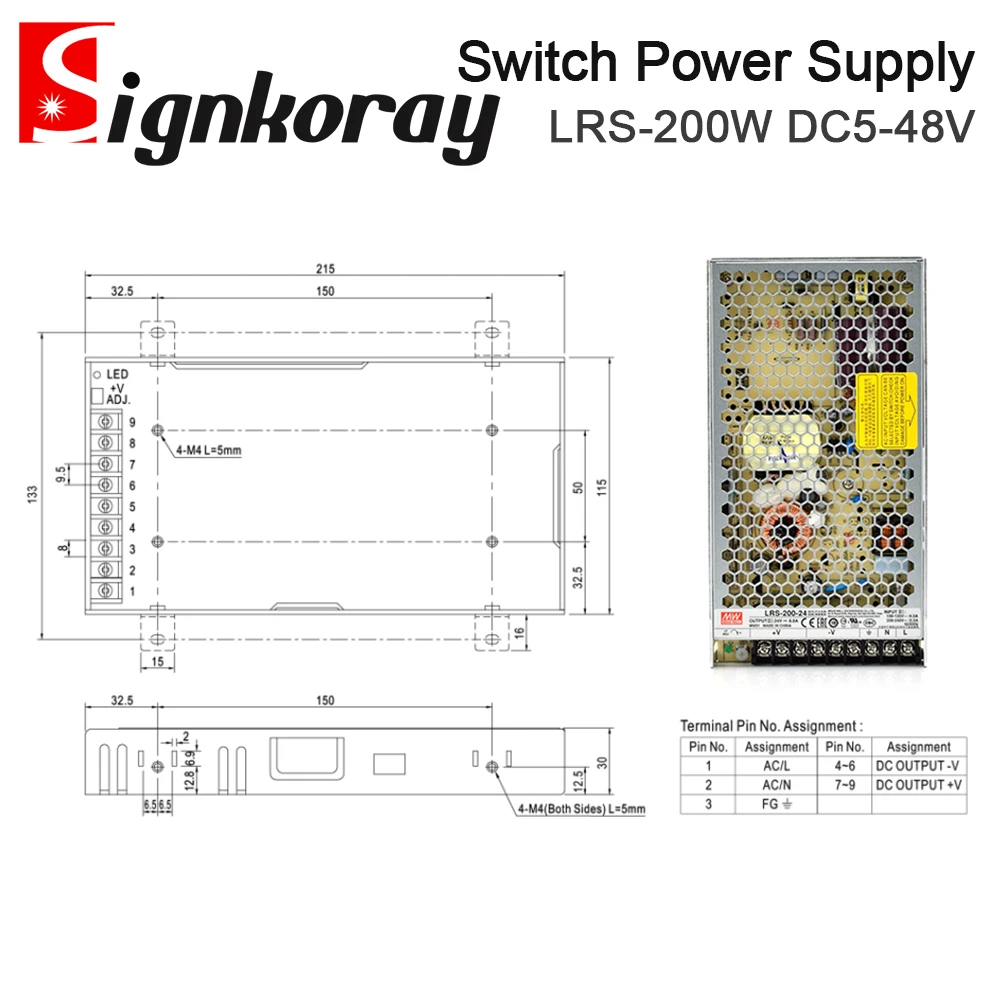 Оригинальный блок питания SignkoRay Meanwell LRS 200 Вт с одним выходом 5 В 12 24 36 48