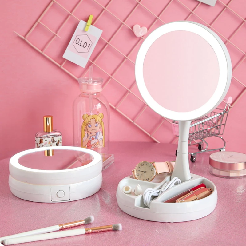 

Makeup Vanity Mirror Dressing Table 10X Magnification Double Sided Folding LED Desk Mirror USB Charging Retractable 180Swivel I