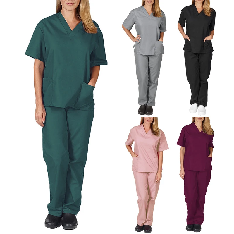 Unisex Nurse Uniform Spring Short Sleeve Surgical Clothes Split Suit Doctor Work Clothes Hand Washing Suit Female Operating Gown
