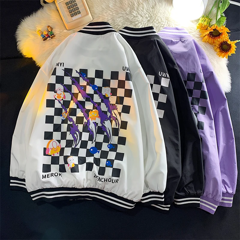 

NELLARGEL Spring Harajuku Plaid Varsity Jacket 2022 Y2k Black Vintage Bomber Jacket Spring Designer Zip Up Jacket Windbreaker