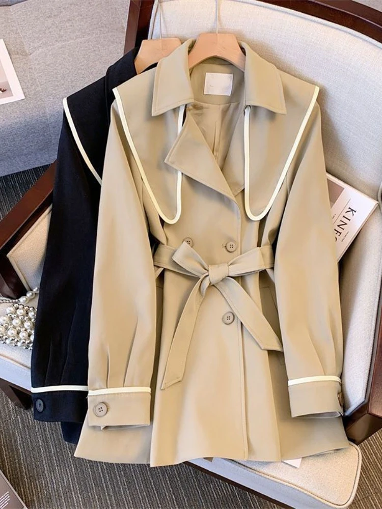 

Spring Autumn New Double Breasted Trench Jacket Korean Version Pure Color Loose Office Fashion Suit Jacket Simple Casual Coats