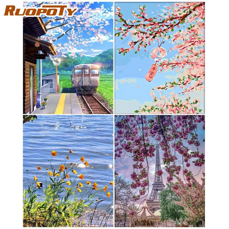 

RUOPOTY DIY Pictures By Number Tower Kits Home Decor Painting By Numbers Scenery Drawing On Canvas HandPainted Art Gift