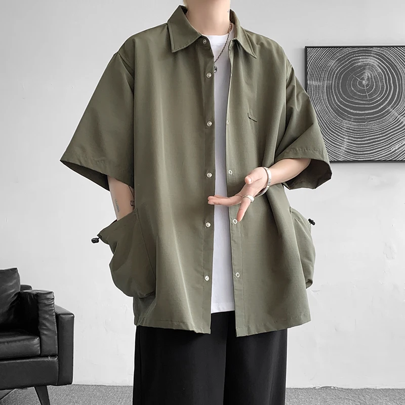 

Summer Thin Oversize Jacket Shirt Men's Japanese Loose Short Sleeved Cargo Shirts Harajuku Male Fashion Trend Coat Tops