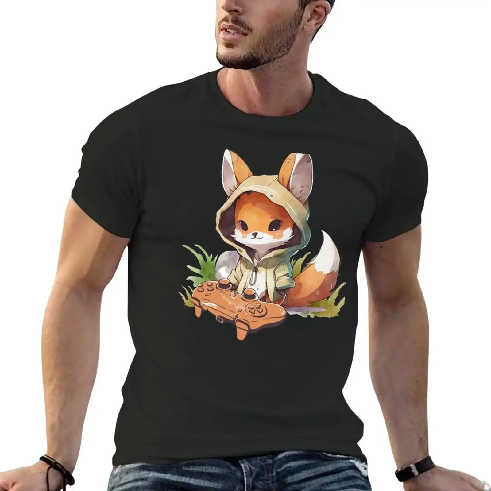 Футболка с капюшоном Cute Fox Gamer большие быстросохнущие рубашки рисунком мужская