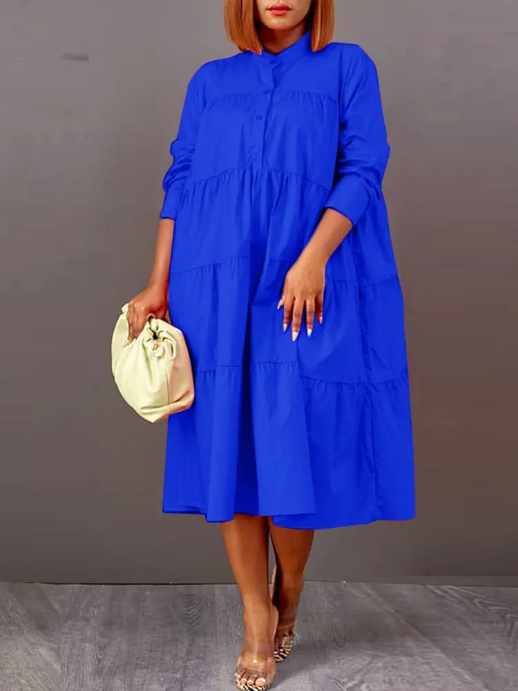 

Свободный женский сарафан VONDA с пышными рукавами, однотонный мешковатый женский трапециевидный длинный халат Y2K, модные женские платья с кр...