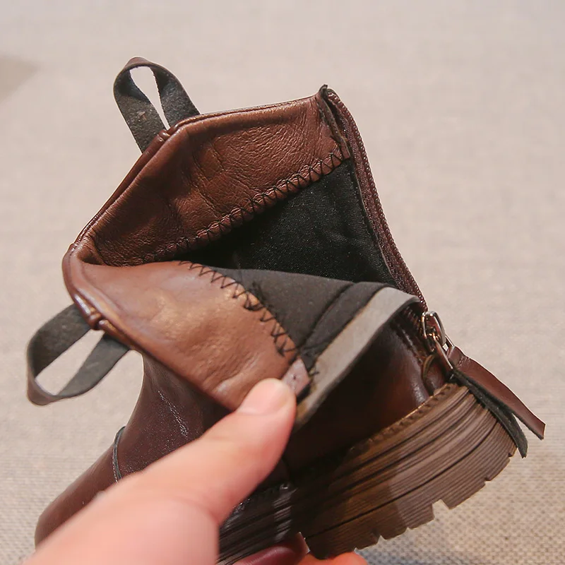 Демисезонные Модные Ботинки С Низким Вырезом Для Девочек И Боковой Молнией На