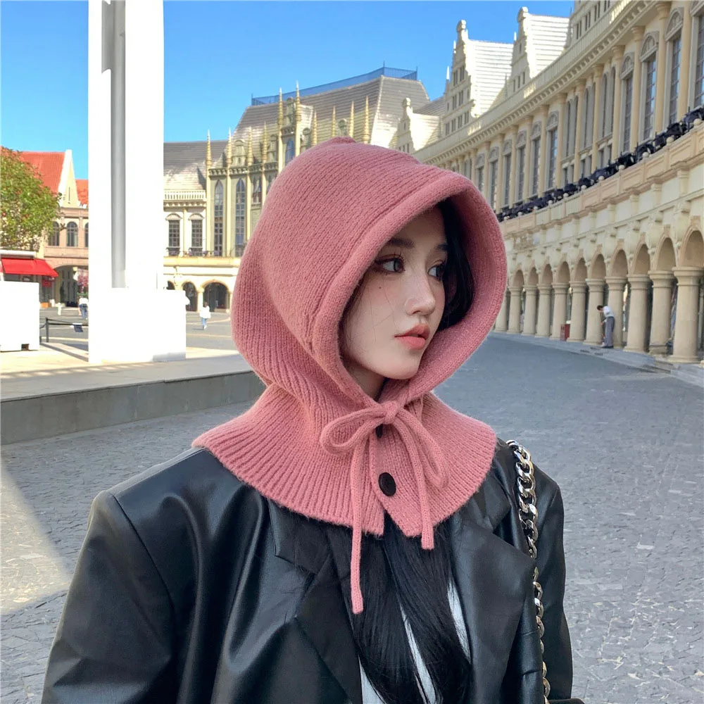 

Вязаная Балаклава, шапка, цельнокроеный шарф, шапка, корейские женские шапочки, комплект с равномерным воротником, шапочки, шерстяная шаль, аксессуары для женщин
