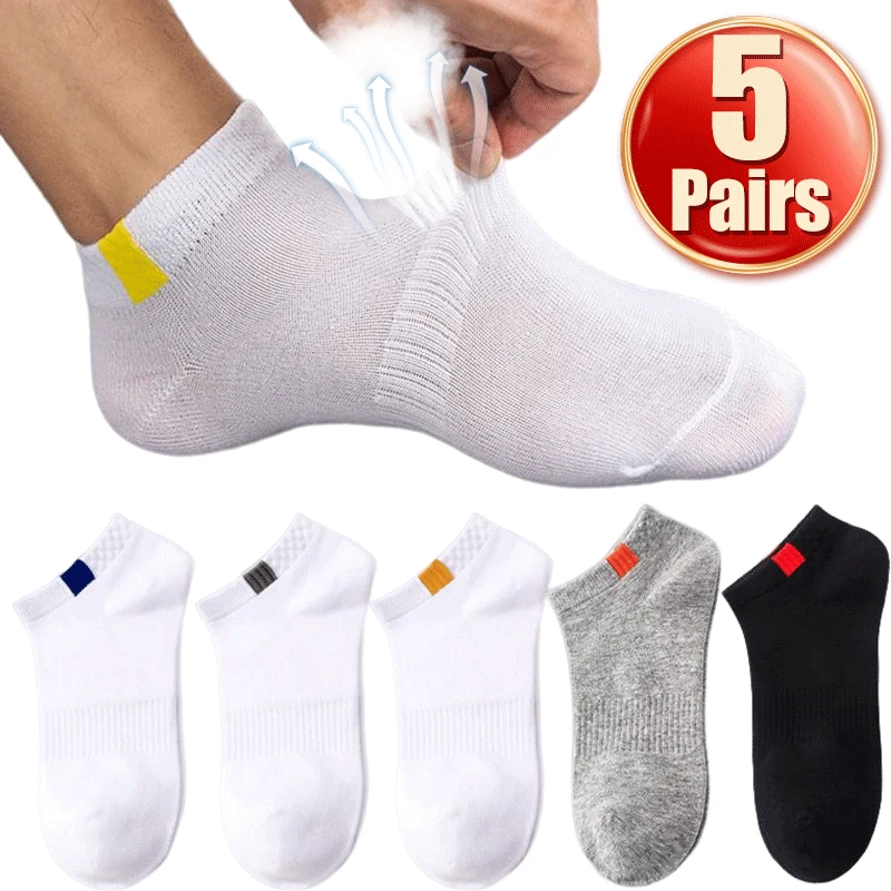 

5pairs Summer Cotton Men Sport Short Socks Spring Breathable Mesh Sport Invisible Thin Sock Sweat Deodorant Low Tube Short Sox