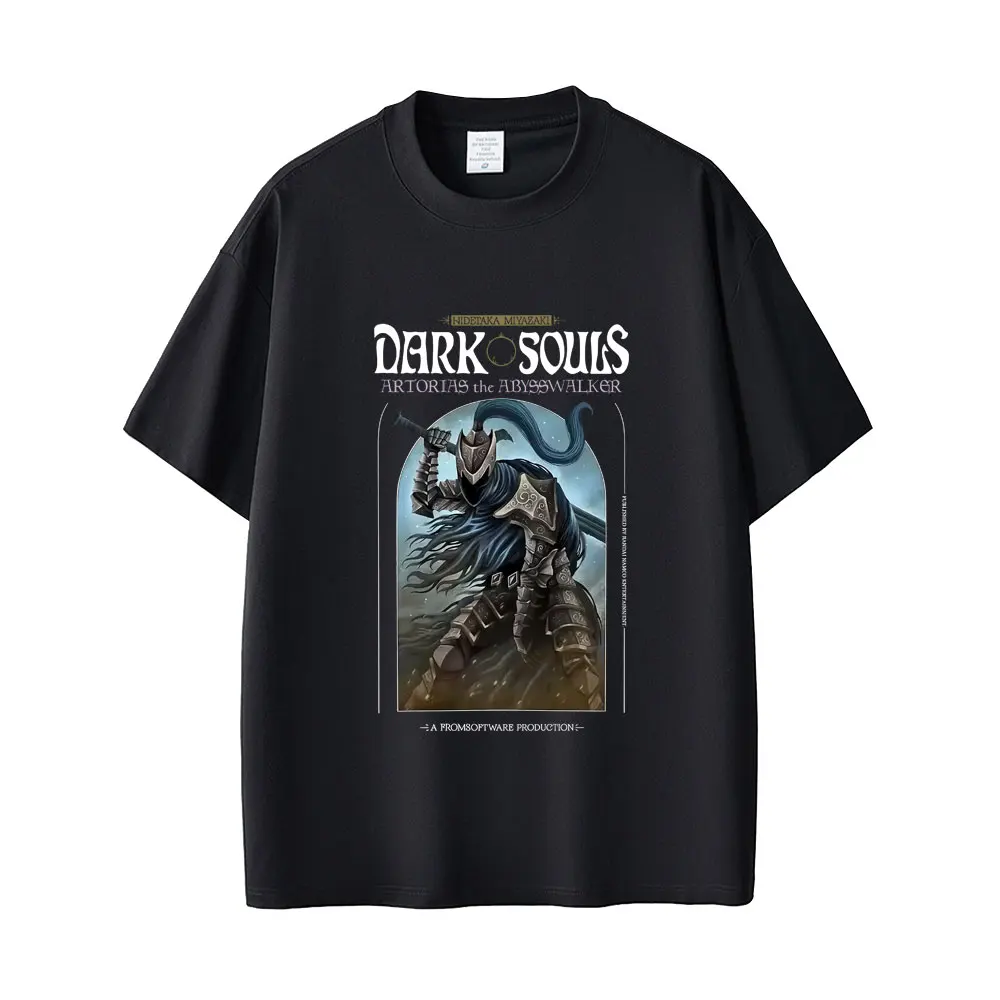 Фото Футболка Game Dark Souls Artorias с графическим принтом, мужская и женская, винтажная, в стиле 90-х, готическая, рок-футболка, мужская, панк, оверсайз, из мягкого хлопка, с коротким рукавом №3