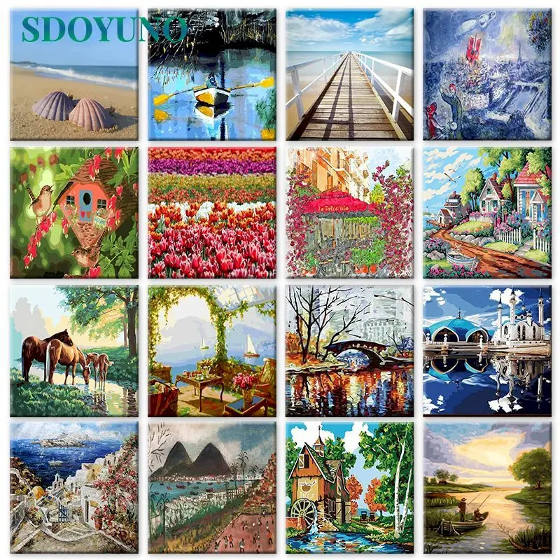 

SDOYUNO Scenery Paint By Numbers Kits Package For Adults DIY Artwork Acrylic Pigment Brushes on Canvas Unique Birthday Gifts