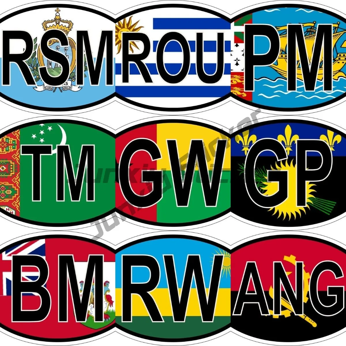 Овальный флаг Код страны ANG ROU PM TM GW GP BM RW RSM Виниловая наклейка с кодом Лидер продаж