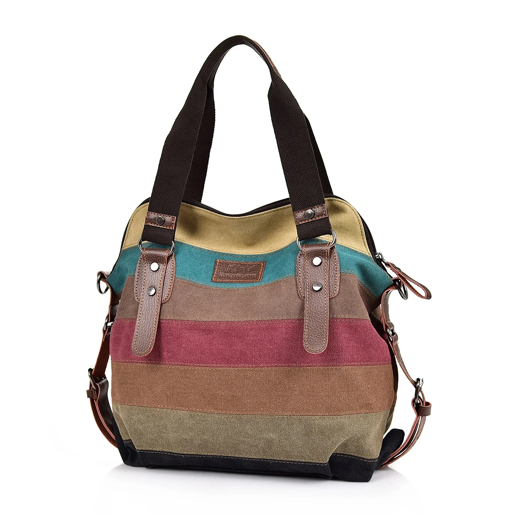 

Canvas Striped Shoulder Bag Women Tote Hobo Crossbody Travel Shopping Handbags for Women Outdoor Shopping Traveling
