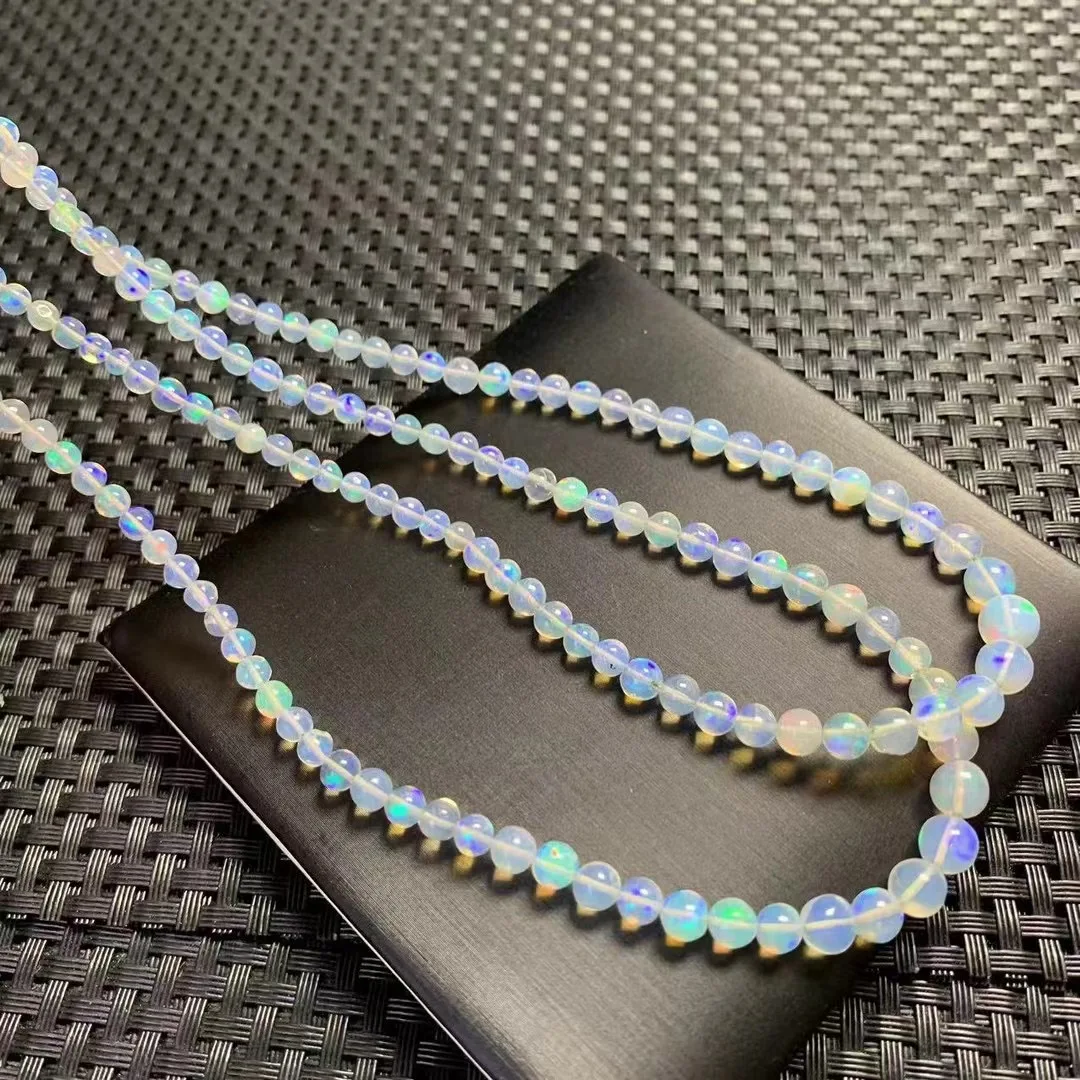 Цепочка с круглыми бусинами Fengbaowu из серебра 925 пробы натуральным белым опалом 1