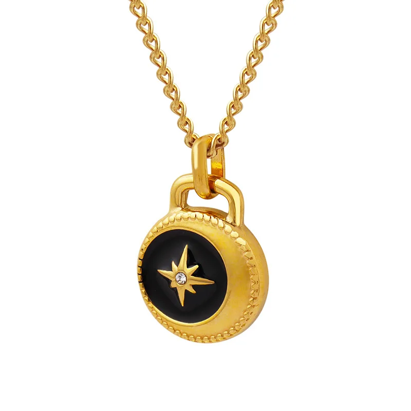 

INS Chic European Drop Oil Star Mooon Round Pendant Necklace Titanium Steel Girl Teen Clavicle Chain Jewelry for Women Wholesale