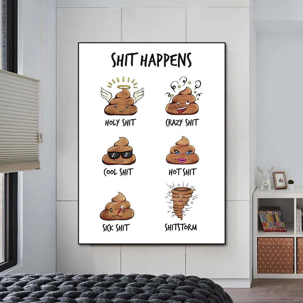 

Nordic Abstract Happens Cute Bathroom Canvas Painting Print Funny Toilet Picture Wall Art Poster And Home Decoration Frameless