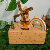 wooden music box toys hand crank diy birthday santa new year gift ideas home decor accessories rainbow pinwheel