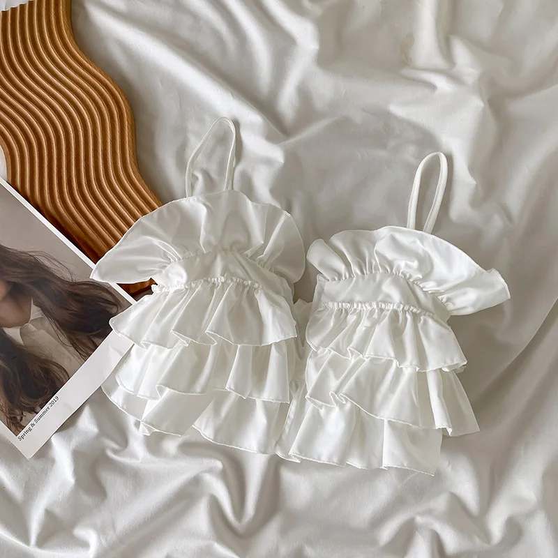 

Girl Ruffled Vest Summer 2023 Kids Holiday Beach Sleeveless Tops White Princess Style Children's Clothing 12 year Teen Waistcoat