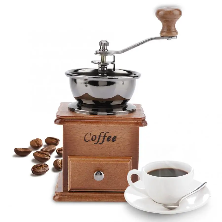 

Mini Manual Coffee Bean Grinder Coffee Maker Coffee Spice Burr Mill Wooden Metal Design Retro Coffee Grinder Handmade Maschine