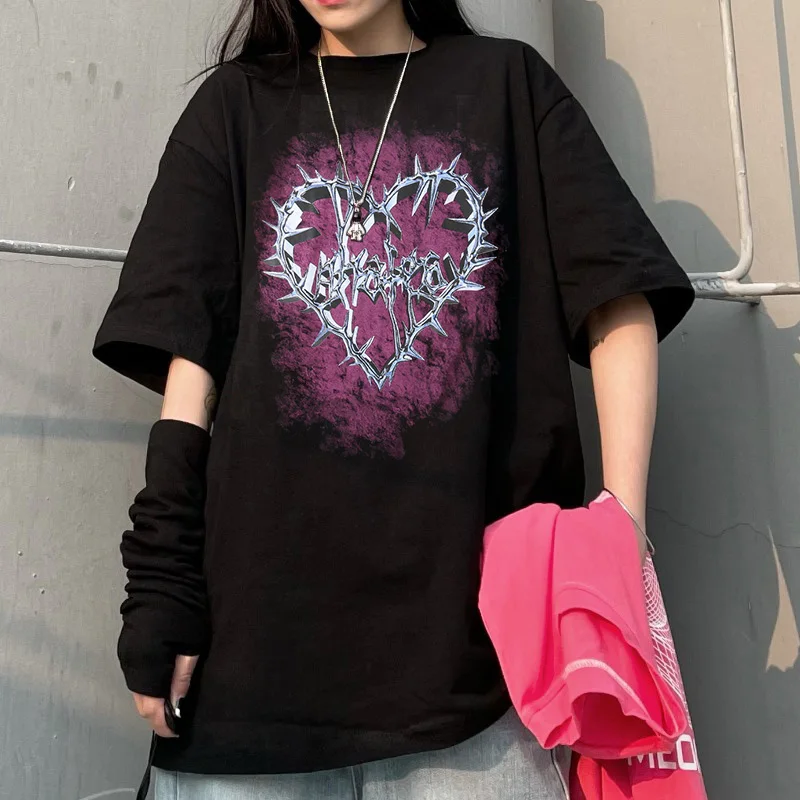 

Women T-shirt Y2K Punk Clothing Oversized Kawaii Harajuku T Shirt Summer Gothic Print T Shirt Women Short Sleeve Goth Harajuku