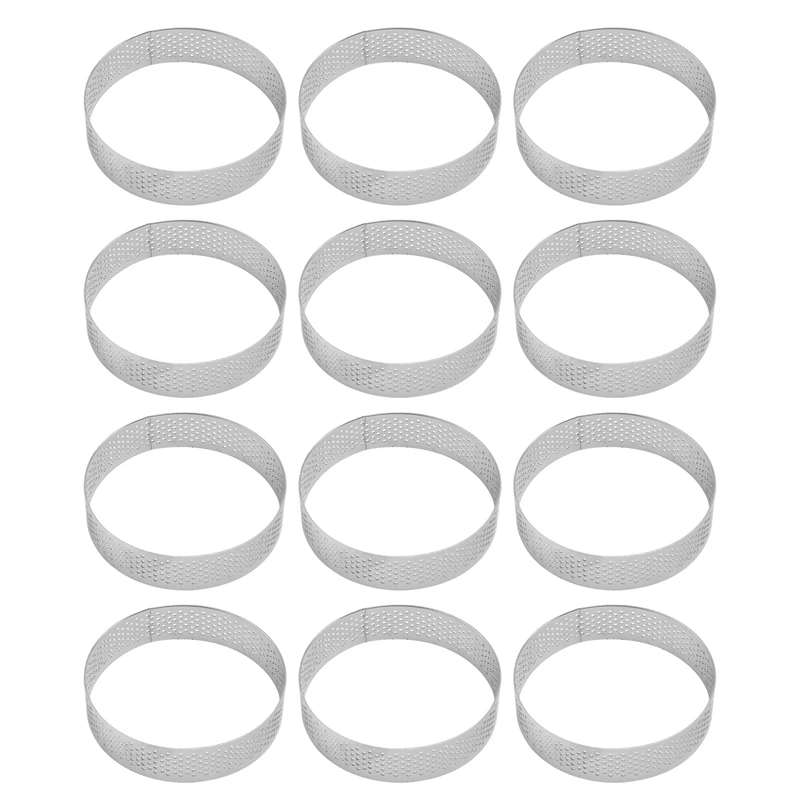 

12 Pack Stainless Steel Tart Rings, Heat-Resistant Perforated Cake Mousse Ring,Cake Ring Mold,Round Cake Baking Tools