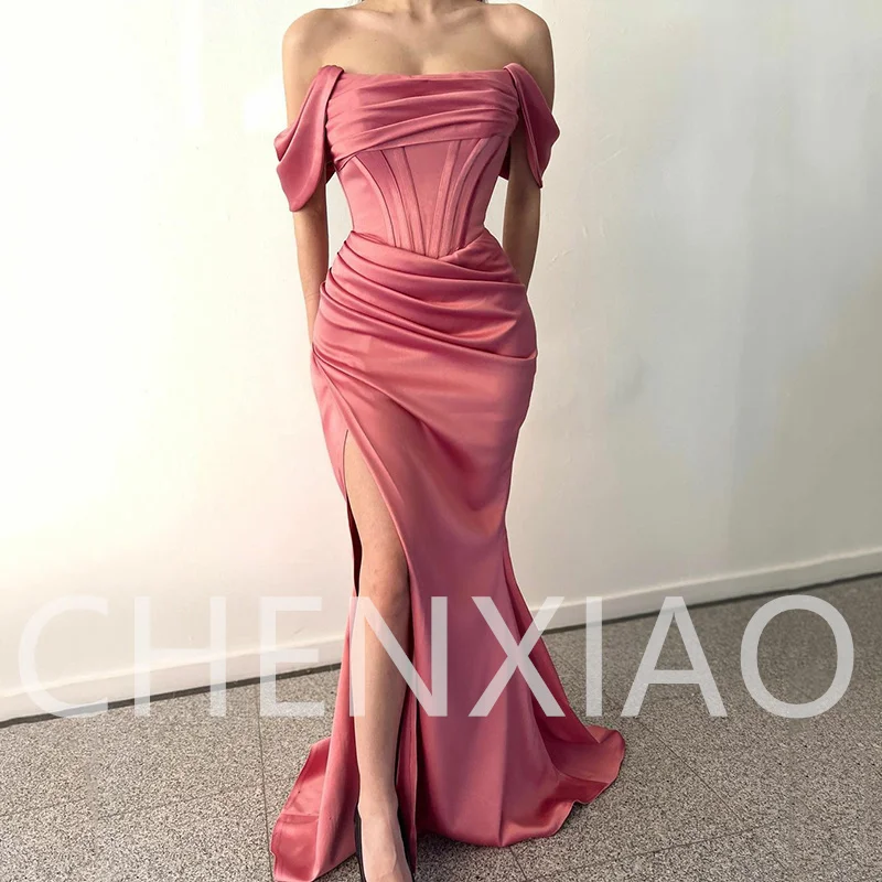 

Sexy Mermaid Evening Dresses Long Luxury Gown Vestido De Festa Robe De Mariée Cocktail Party Off the Shoulder High Side Slit
