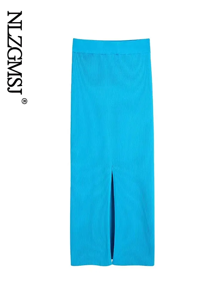

Nlzgmsj Za 2022 Women High Waist Solid Spring Skirt Summer Ladies High Street Vintage Knitted Skirt Female Split Skirt 202204