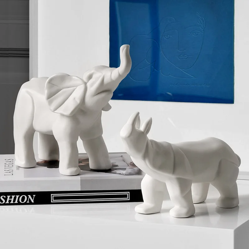 

Creative Crafts Elephant Rhinoceros Animal Statue Ornaments Modern Simple Ceramic Living Room TV Cabinet Wine Cabinet Home Decor